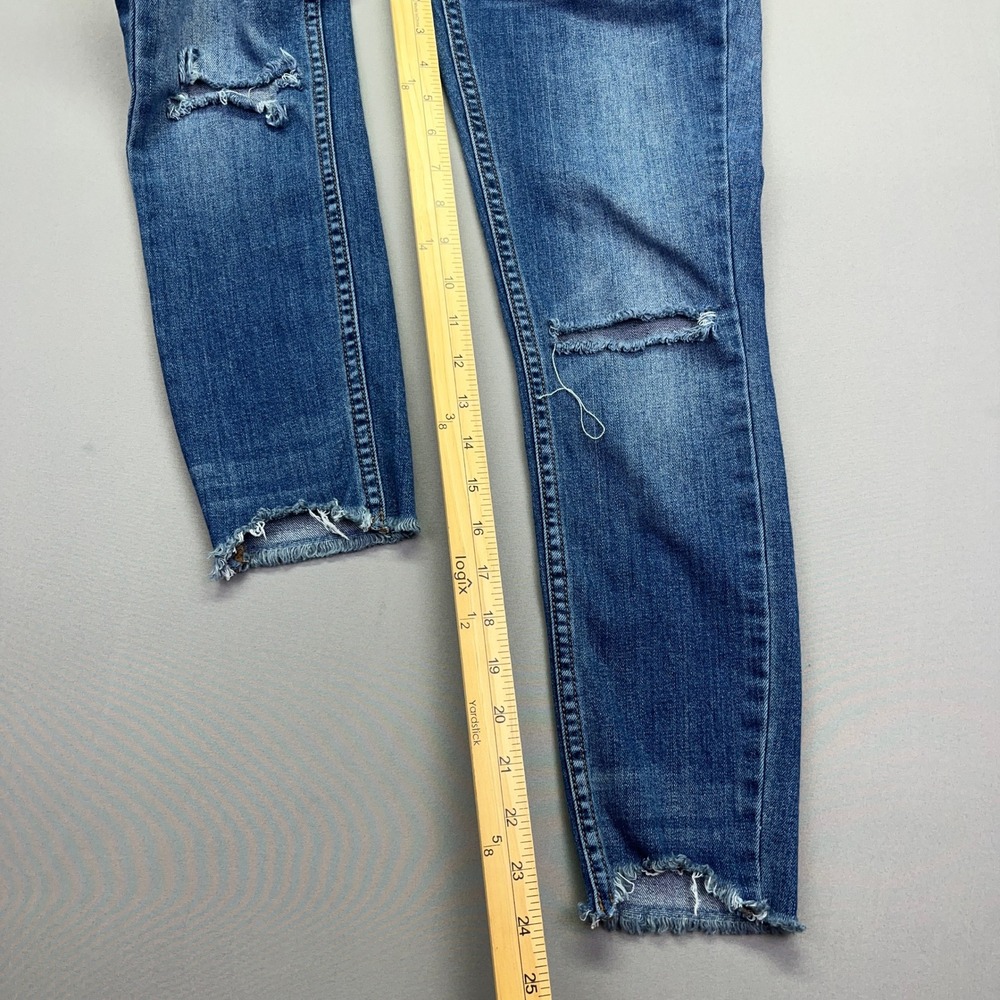 Free People Distressed Skinny Jeans Ripped Knee Raw Hem Denim Size 25 Fits 26" - Picture 3 of 9